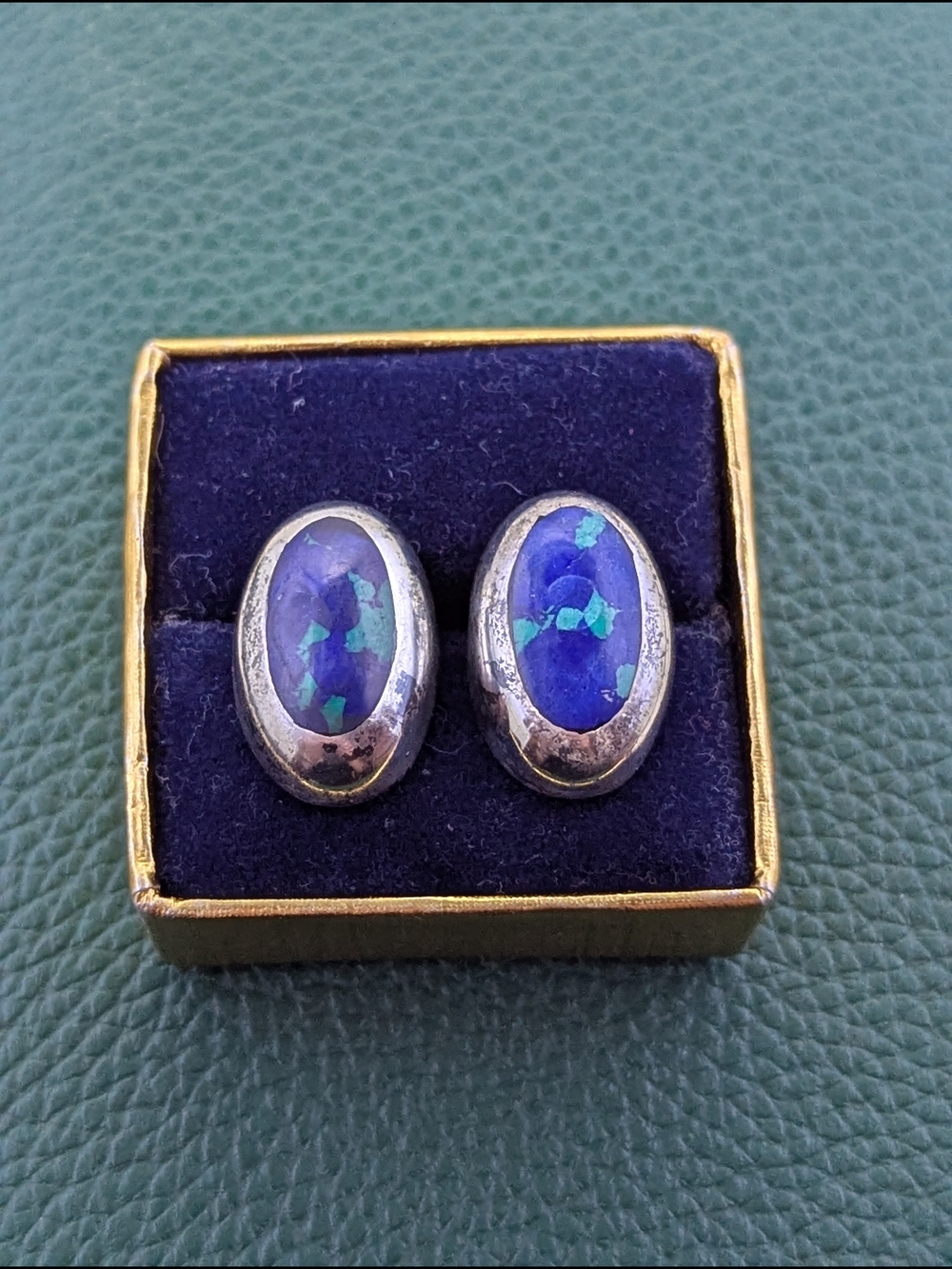✨ Vintage Mexican Sterling Silver & Azurite-Malachite Studs ✨ - Picture 2 of 5